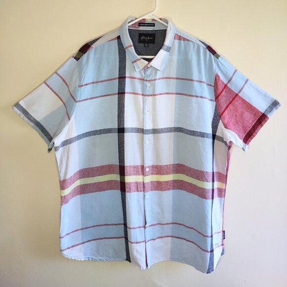 Sean John Linen Blend Short Sleeve Button Up Men's Shirt Blue Striped Size 3XL - Picture 7 of 10